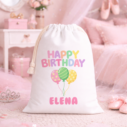 Product image showing happy birthday sack with name
