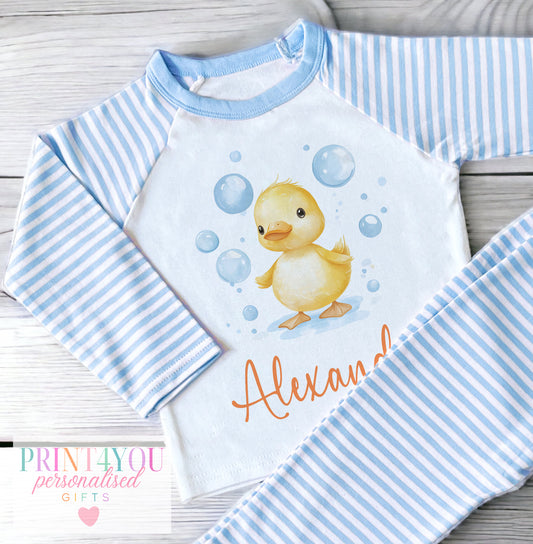 Personalised Blue striped Boys Pyjamas