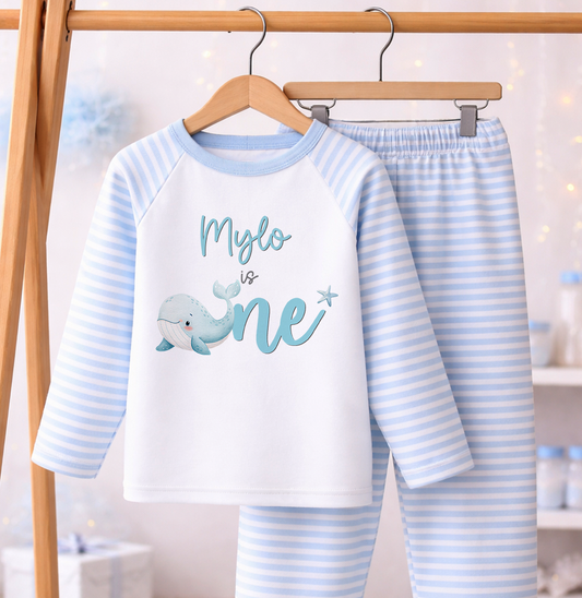 Children's clothing with the boys 1st birthday pyjamas design