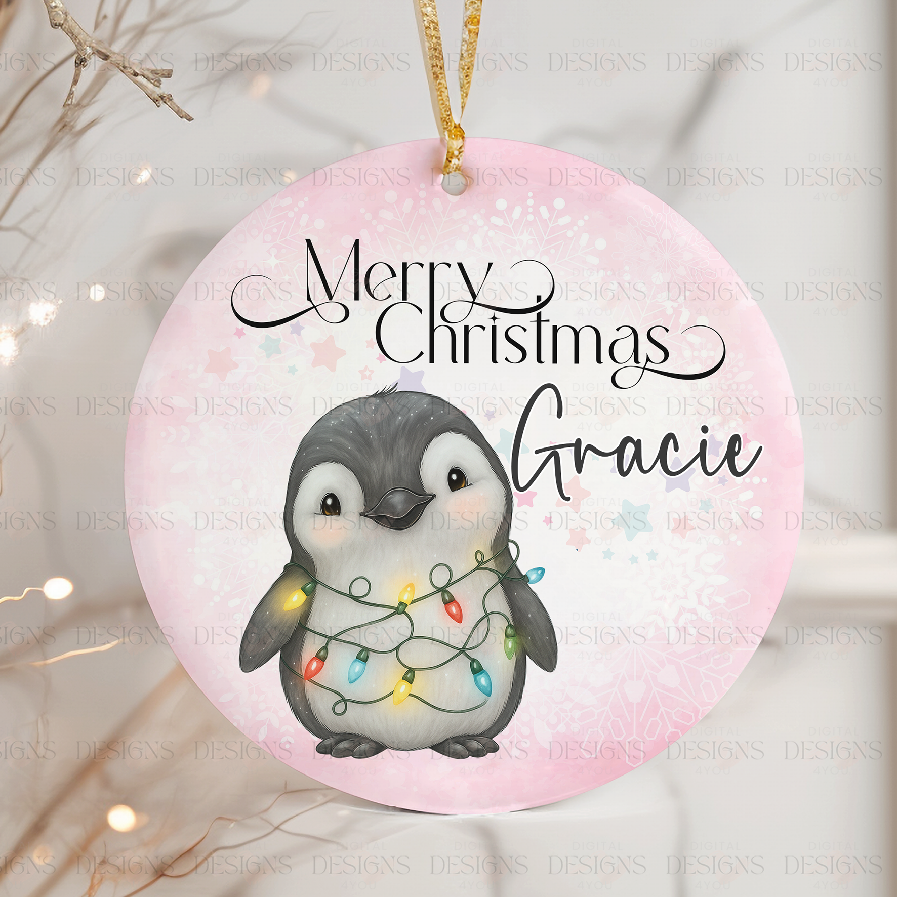 Pink Penguin Christmas Bauble – Limited Edition PNG File with Transparency – Exclusive Digital Art