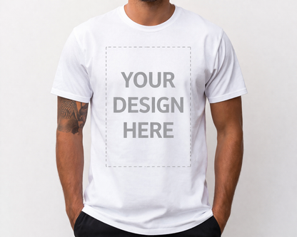 Adult t-shirt mockup shown at an angle, ready for your own uploaded design