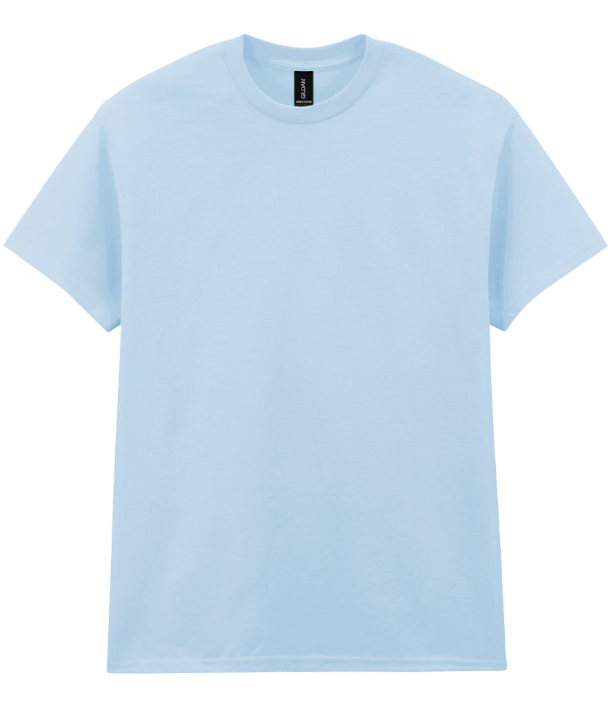 Light blue heavy cotton T-shirt shown front-on, available for logo branding.