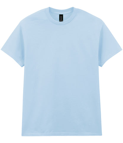 Light blue heavy cotton T-shirt shown front-on, available for logo branding.