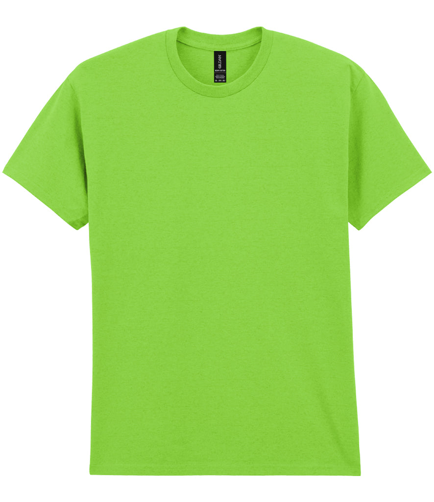 Lime green heavy cotton T-shirt shown front-on, available for logo branding.