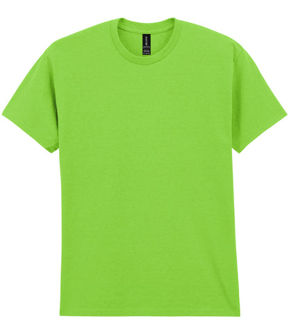 Lime green heavy cotton T-shirt shown front-on, available for logo branding.