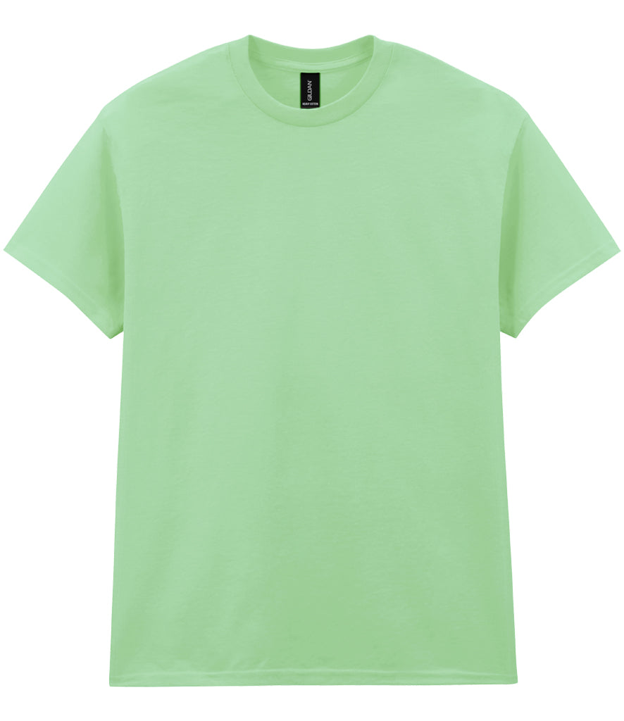 Mint green heavy cotton T-shirt shown front-on, available for logo branding.