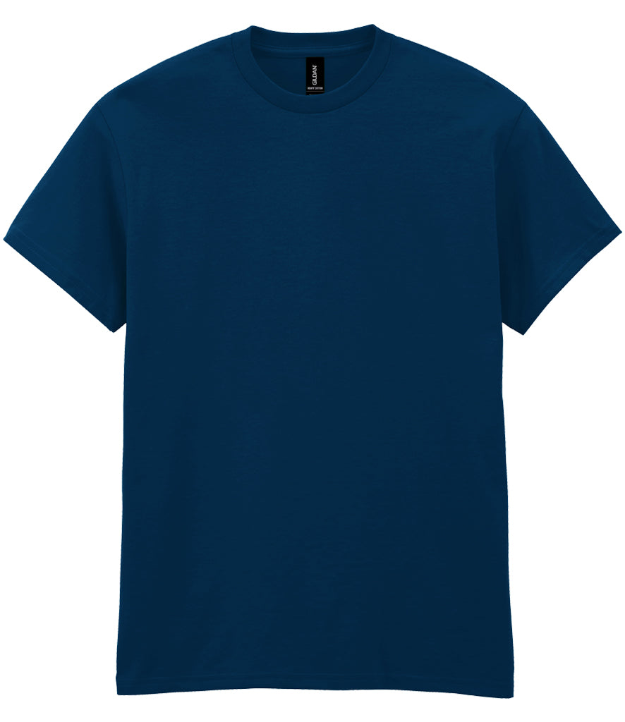 Navy heavy cotton T-shirt shown front-on, available for logo branding.