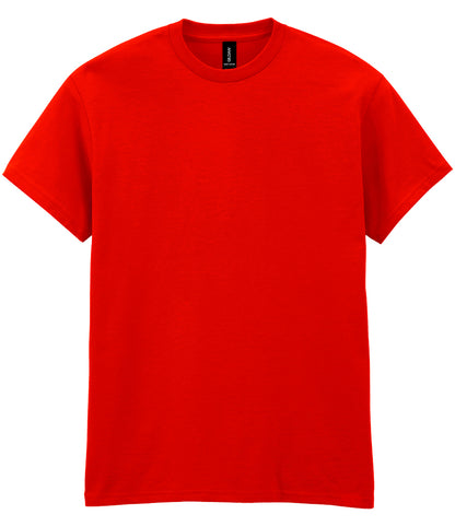 Red heavy cotton T-shirt shown front-on, available for logo branding.