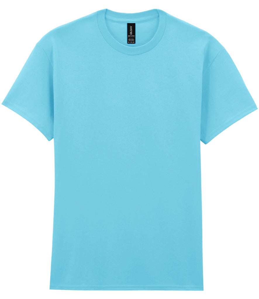 Sky blue heavy cotton T-shirt shown front-on, available for logo branding.