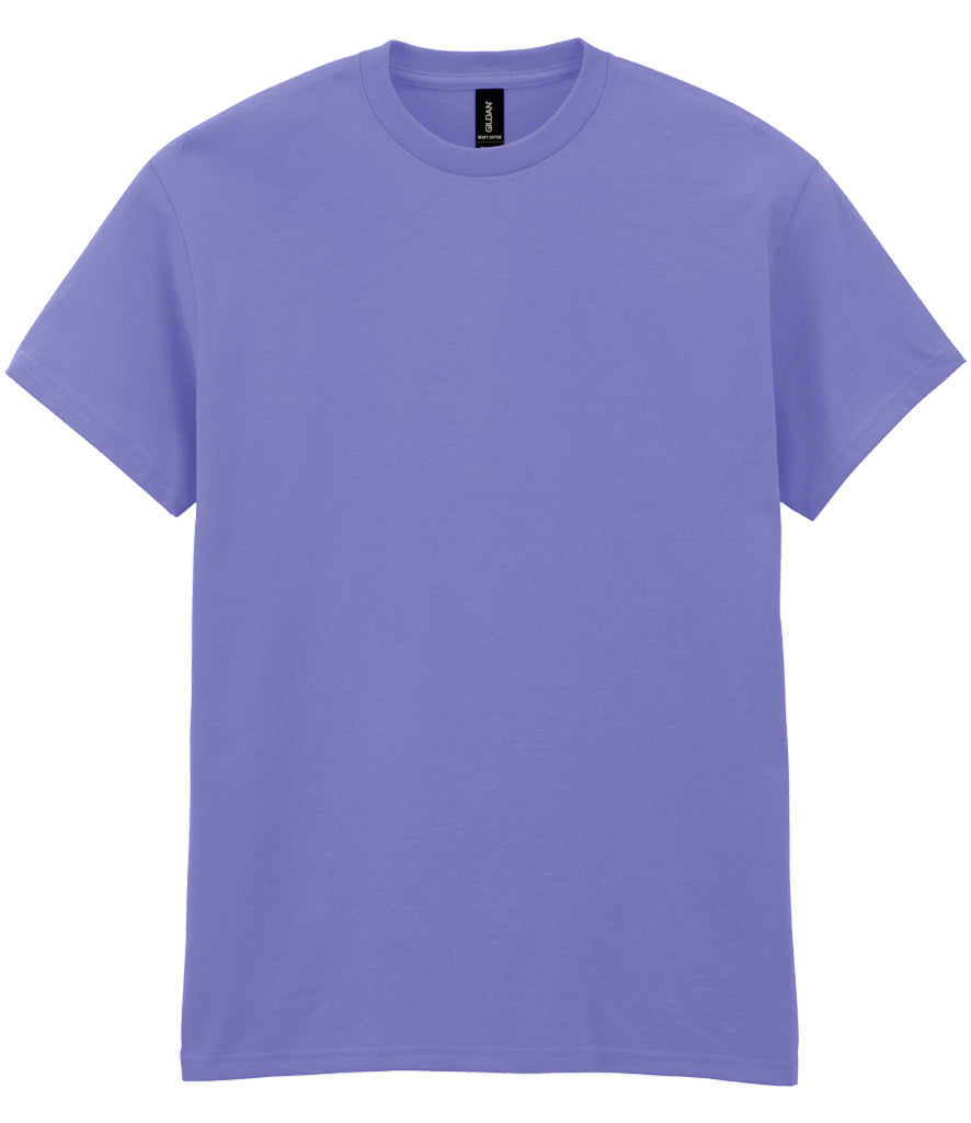 Violet heavy cotton T-shirt shown front-on, available for logo branding.