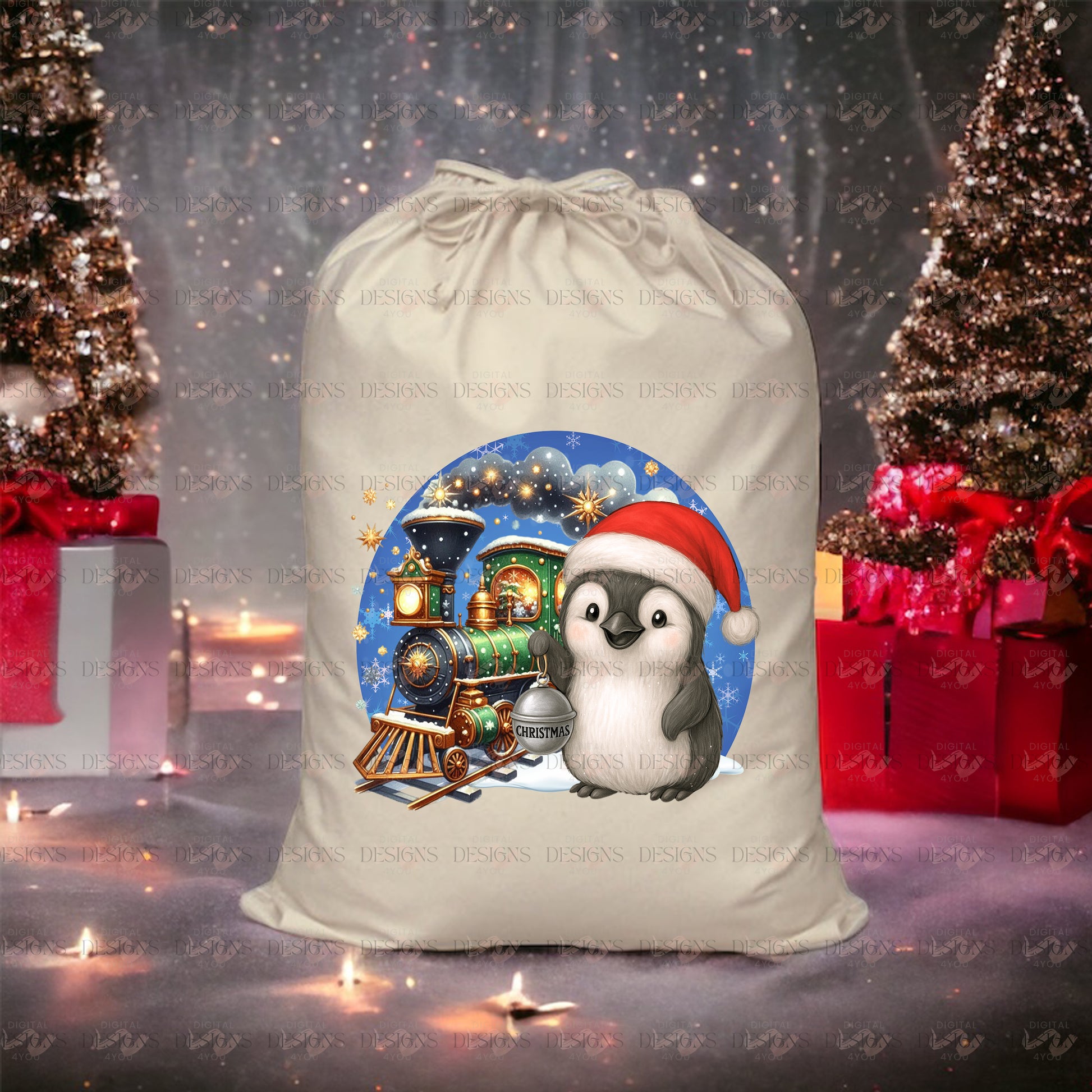 Christmas Penguin PNG – Limited Edition Holiday Train Design – Exclusive Digital Artwork