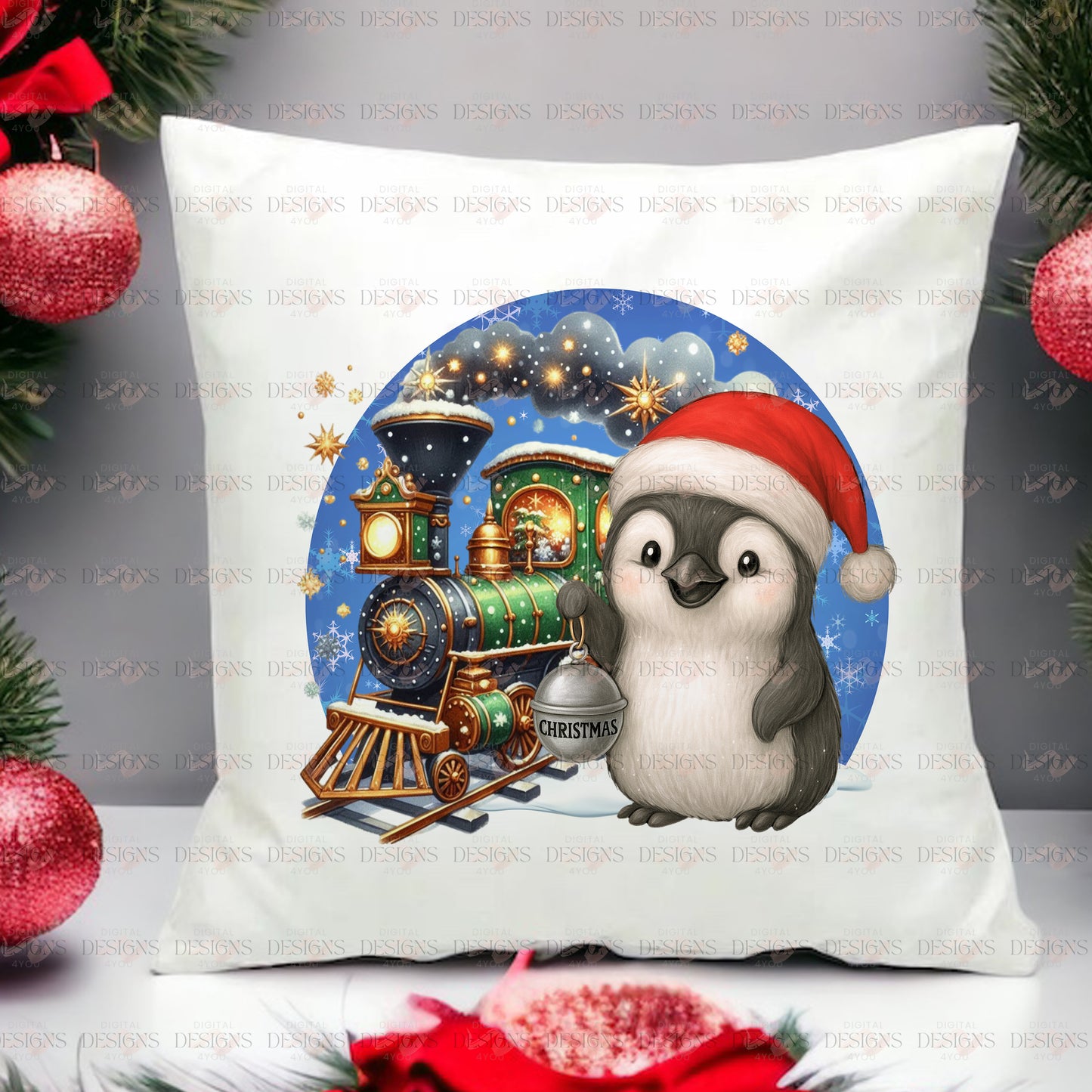 Christmas Penguin PNG – Limited Edition Holiday Train Design – Exclusive Digital Artwork