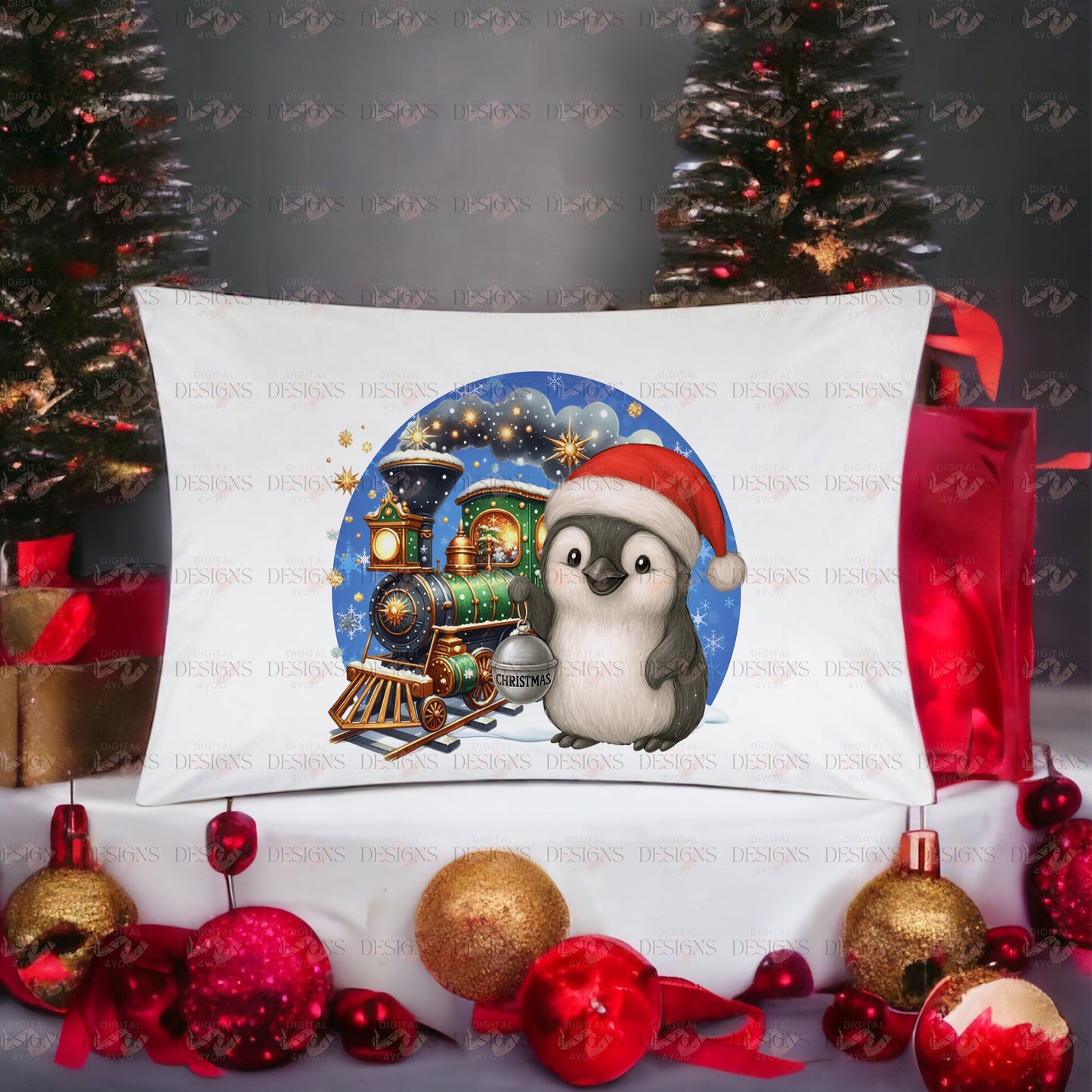 Christmas Penguin PNG – Limited Edition Holiday Train Design – Exclusive Digital Artwork