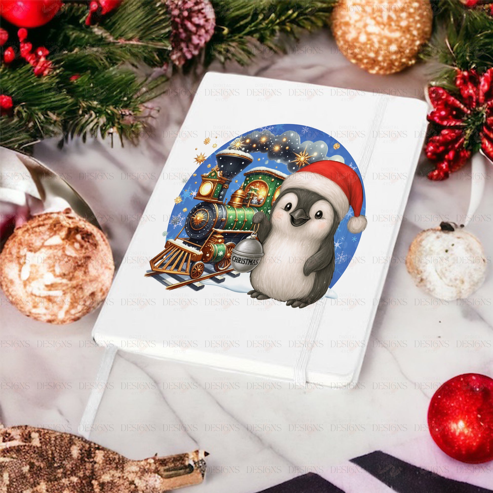 Christmas Penguin PNG – Limited Edition Holiday Train Design – Exclusive Digital Artwork