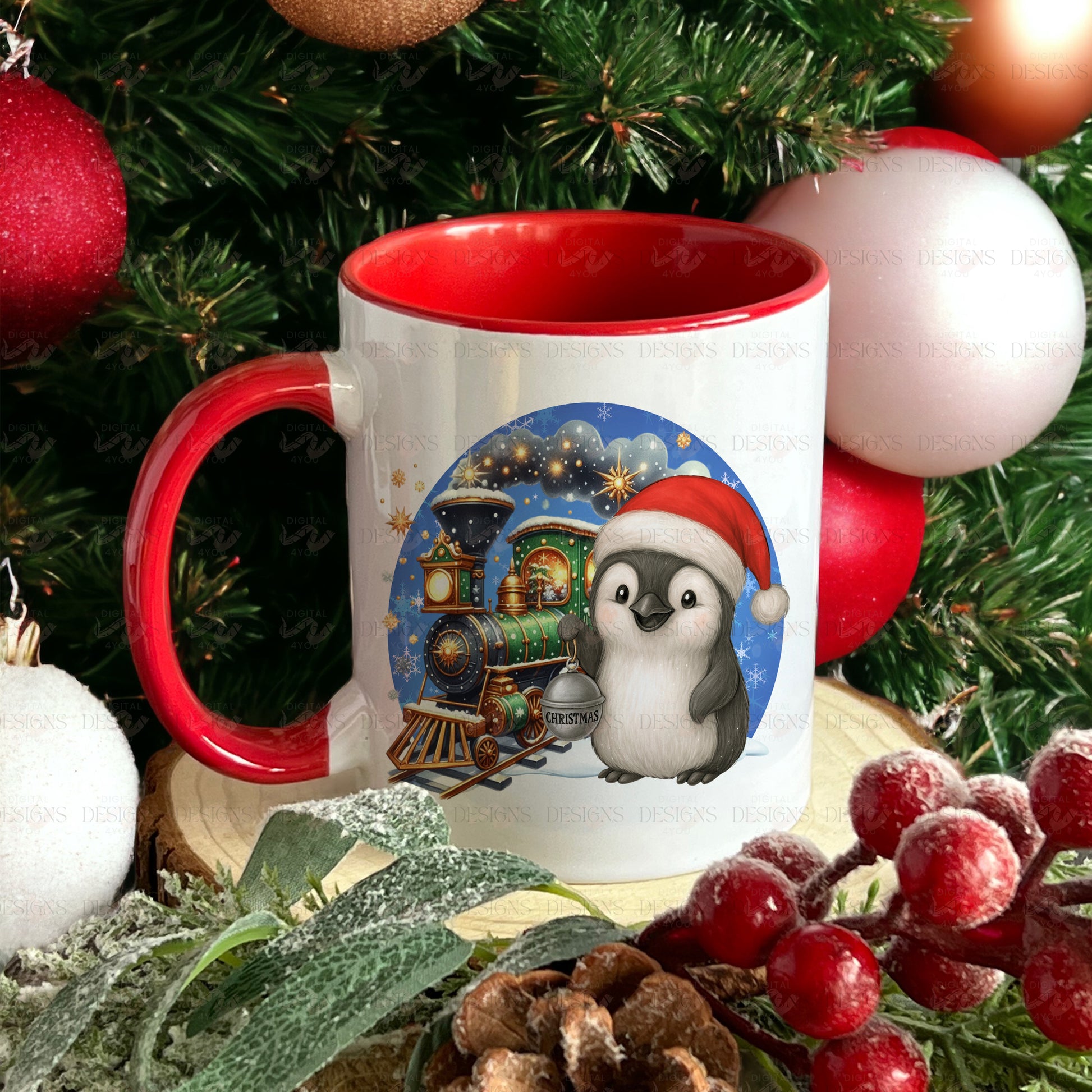 Christmas Penguin PNG – Limited Edition Holiday Train Design – Exclusive Digital Artwork