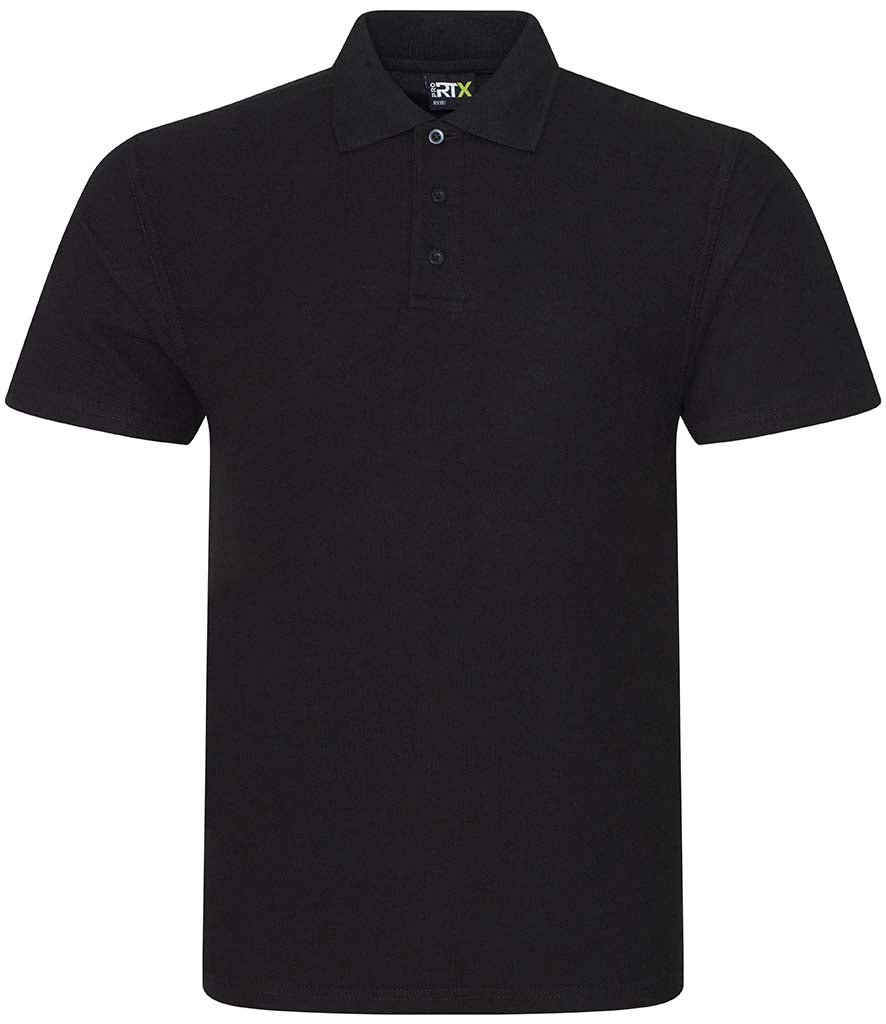 Black personalised polo shirt, front view