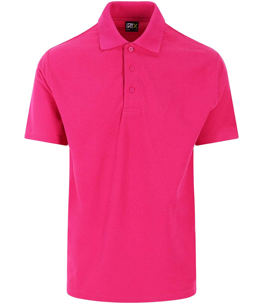 Fuchsia pink personalised polo shirt, front view