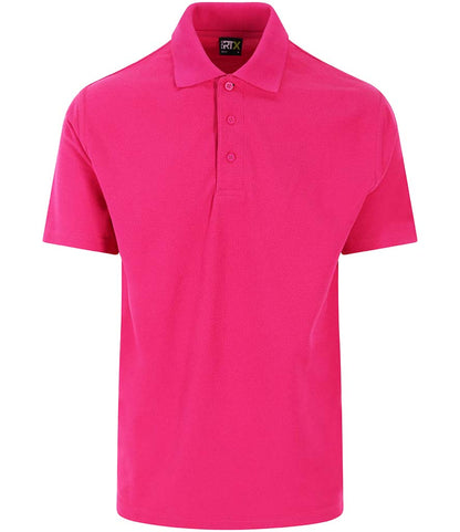 Fuchsia pink personalised polo shirt, front view