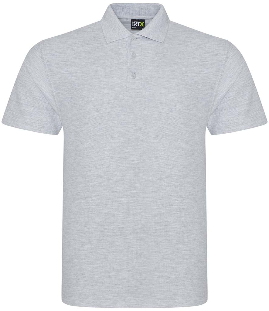 Heather grey personalised polo shirt, front view