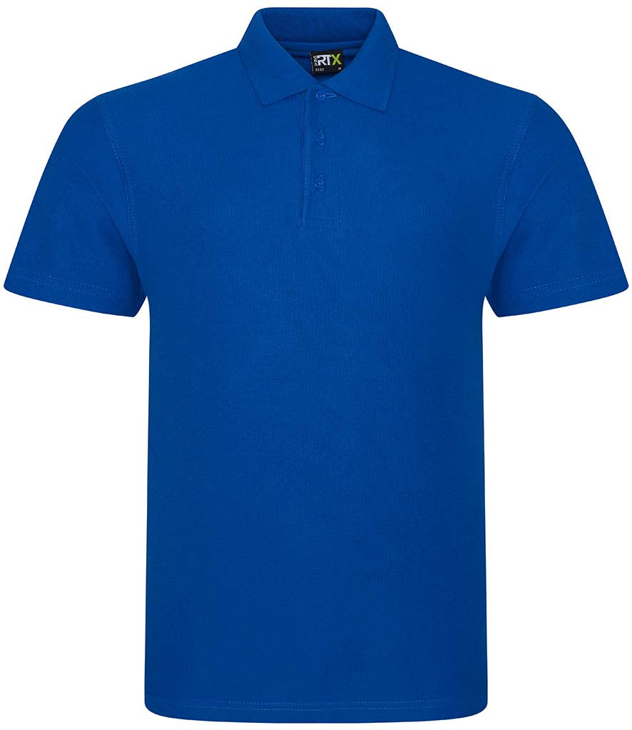 Royal blue personalised polo shirt, front view