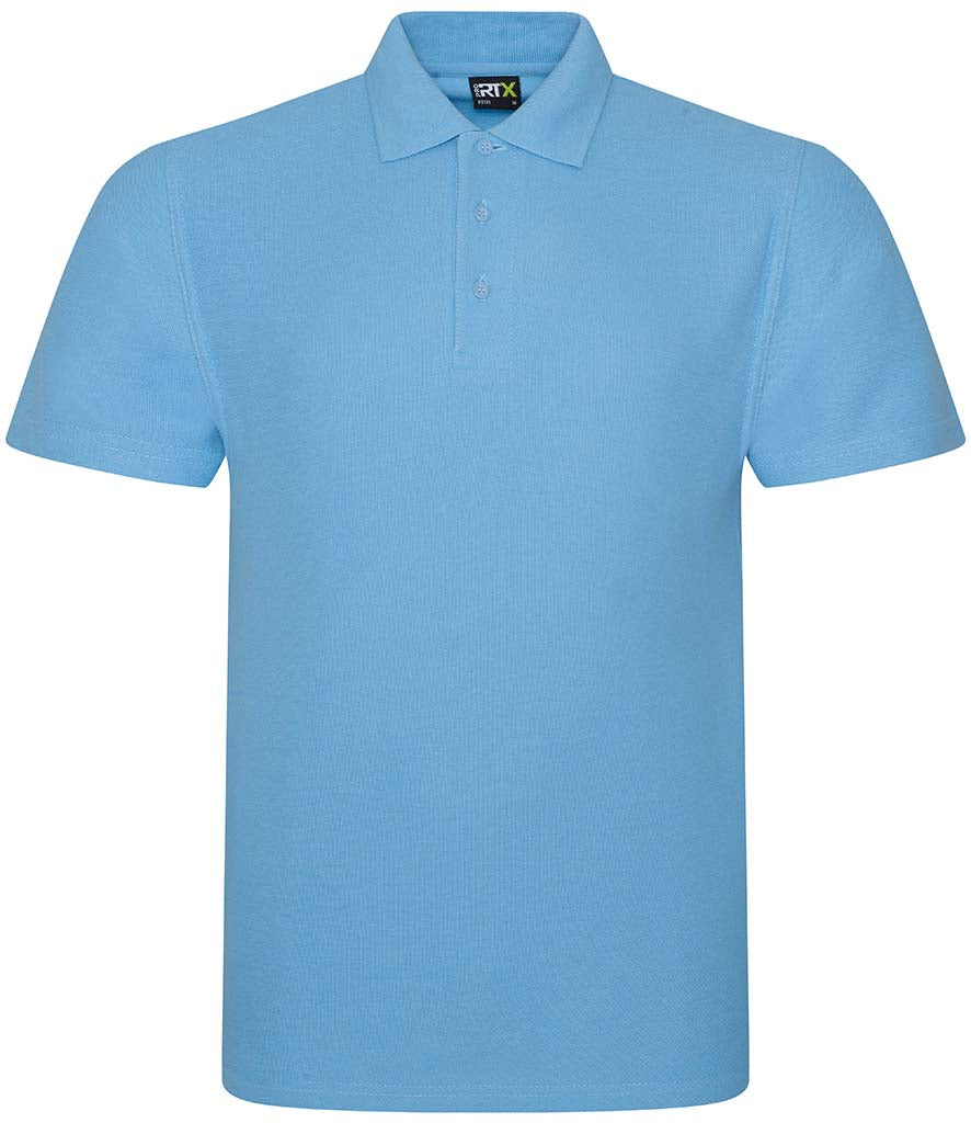 Sky blue personalised polo shirt, front view