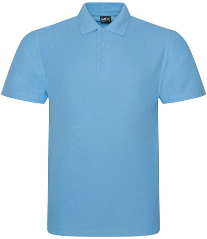 Sky blue personalised polo shirt, front view
