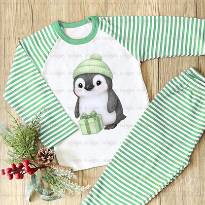 Green Gold Penguin PNG – Exclusive Holiday Design – Christmas Gift Penguins Clipart Set