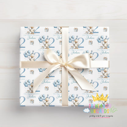 Size and price guide for the personalised birthday wrapping paper, showing A3, A2 and A1 sheet options plus 1m to 10m roll lengths.