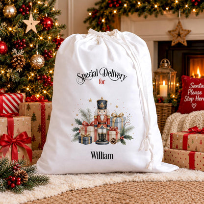 Personalised Nutcracker Santa Sack, Name Printed Christmas Bag