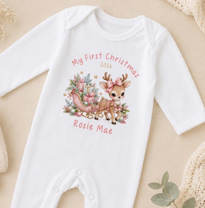 Personalised Baby Christmas Outfit - Deer Sleigh, First Christmas 2026
