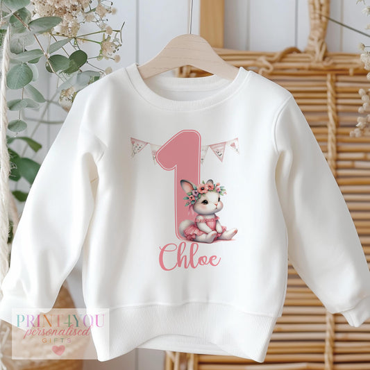 Personalised First Birthday Jumper – Pink Ballerina Bunny – Soft Cotton Sweatshirt - 6-12m SWEATSHIRT