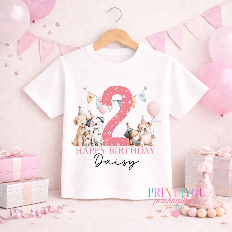Close-up of the puppy design and personalised name printed on the birthday jumper