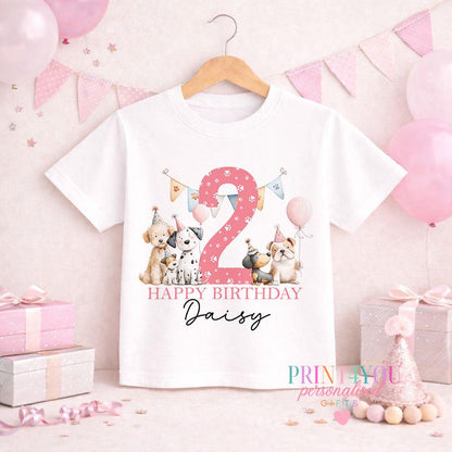 Close-up of the puppy design and personalised name printed on the birthday jumper