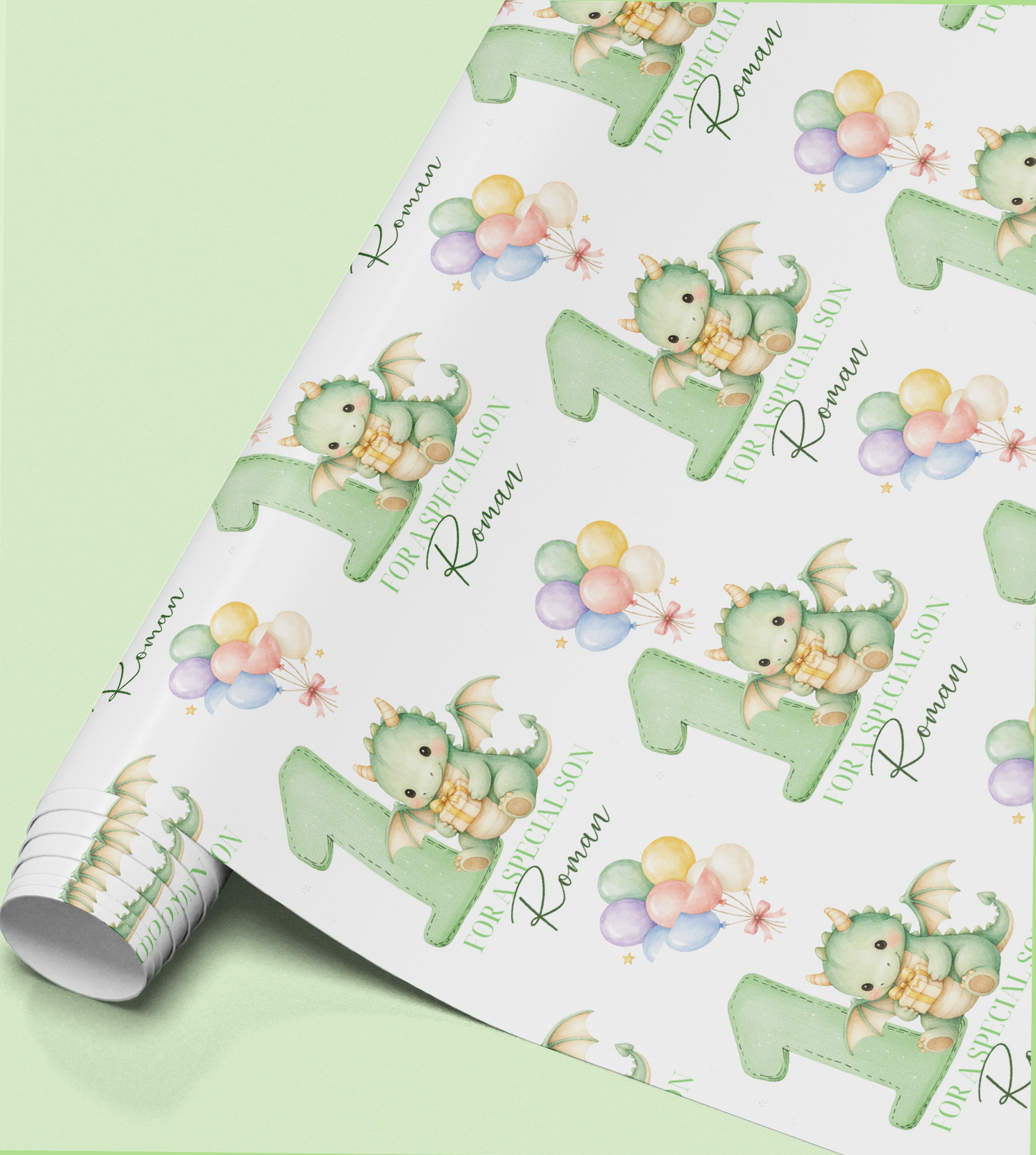 Close-up of the dragon pattern printed on the wrapping paper