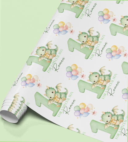 Close-up of the dragon pattern printed on the wrapping paper