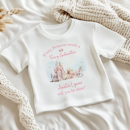 Personalised godmother proposal baby bib printed with the 'Will You Be My Godmother?' message.
