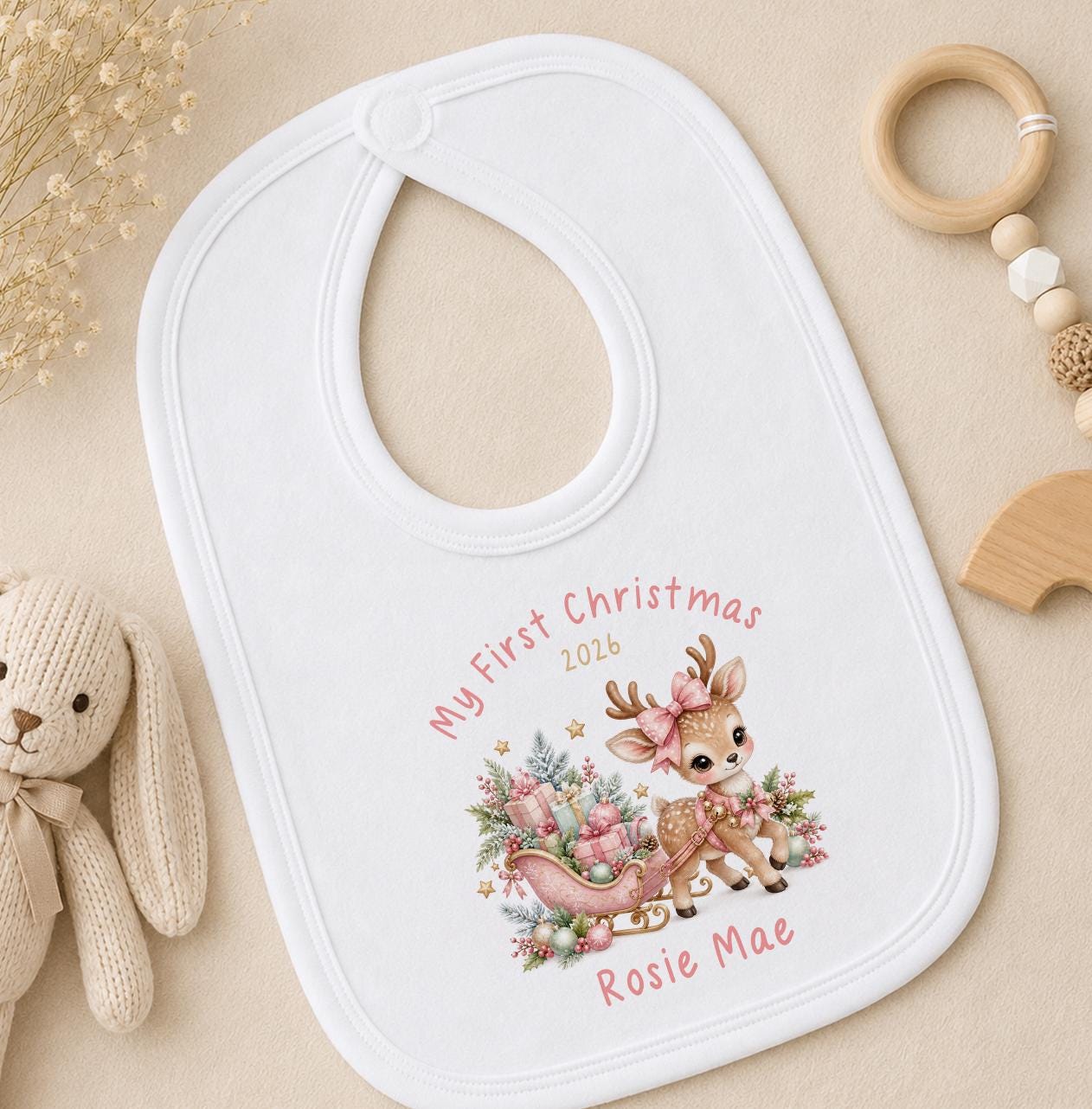 Personalised Baby Christmas Outfit - Deer Sleigh, First Christmas 2026