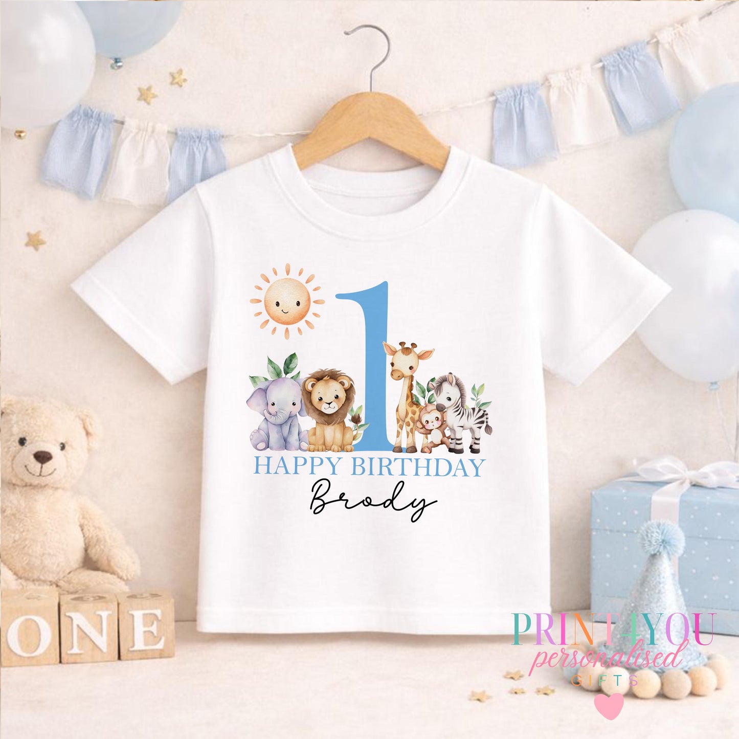 Personalised 1st Birthday T-Shirt – Custom Baby Safari Shirt | Soft Cotton, Machine Washable