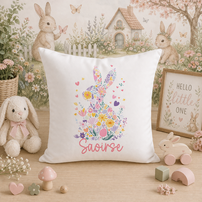 Personalised bunny rabbit cushion cover with embroidered name, cushion cover only