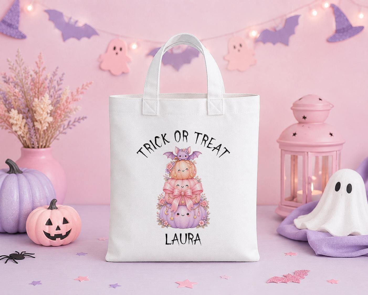 Personalised Halloween Trick or Treat Bag - Pastel Pumpkin Stack