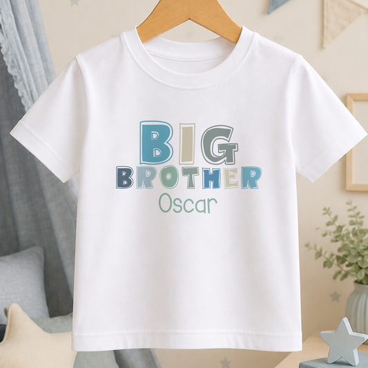 A white t-shirt with the text "BIG BROTHER Oscar" printed on it.