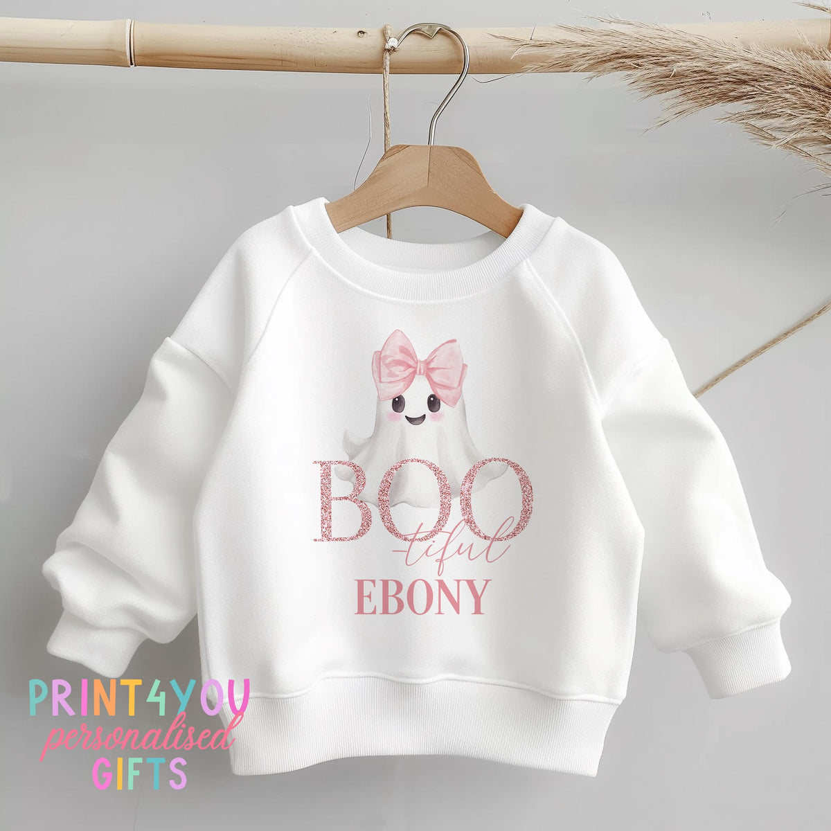 Personalised BOOtiful ghost Halloween sweatshirt for girls, size 6-12 months