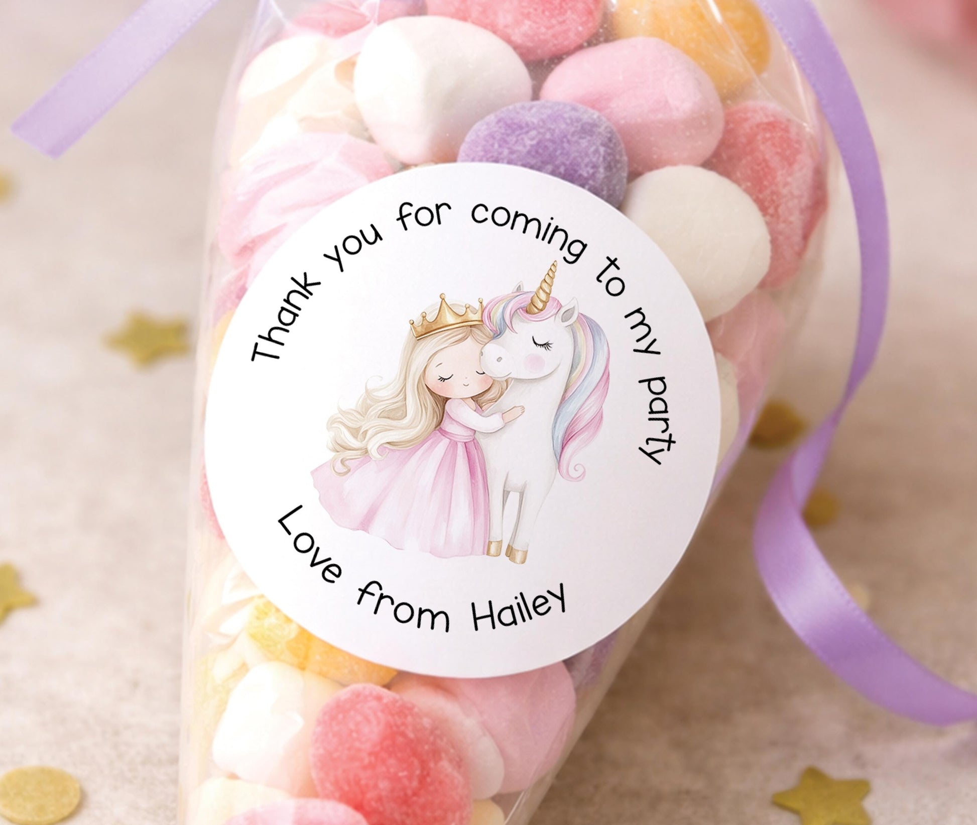 Printed unicorn stickers shown as wrapping paper