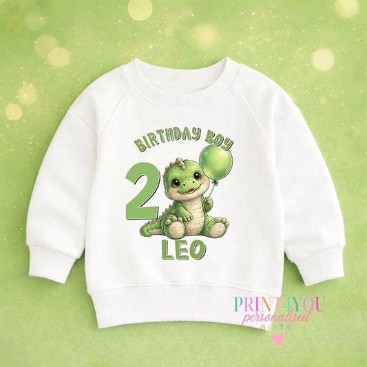 Children's clothing with the dinosaur birthday jumper design