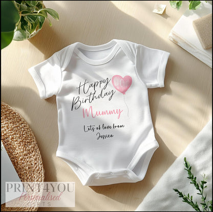 Personalised Happy Birthday Mummy baby bib, front view