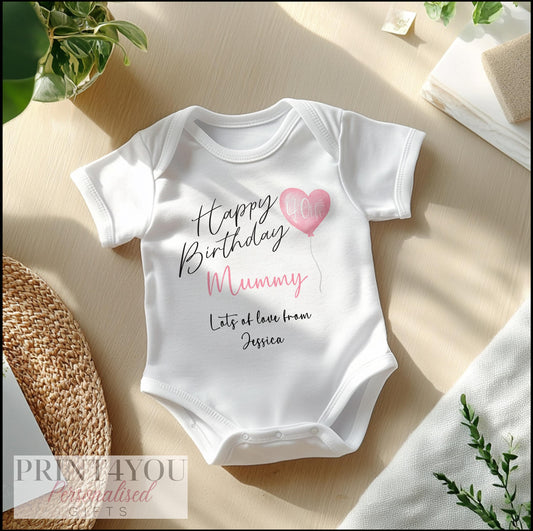 Personalised Happy Birthday Mummy baby bib, front view
