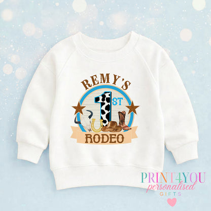 Personalised 1st Rodeo Birthday Outfit: Cowboy T – Shirt or Jumper - 6-12m SWEATSHIRT