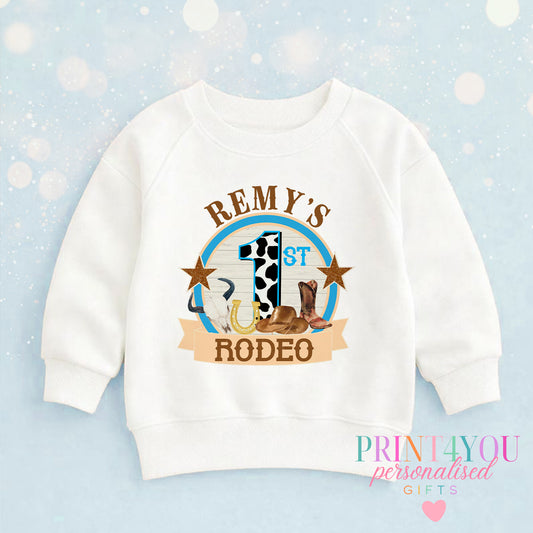 Personalised 1st Rodeo Birthday Outfit: Cowboy T – Shirt or Jumper - 6-12m SWEATSHIRT