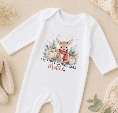 Personalised First Christmas Outfit, Deer Baby Vest, Sleepsuit 2026