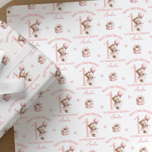 Printed birthday wrapping shown as wrapping paper
